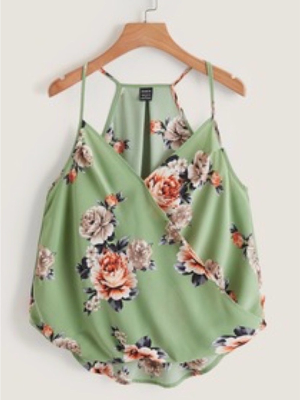 Floral Surplice Green Camisole Top